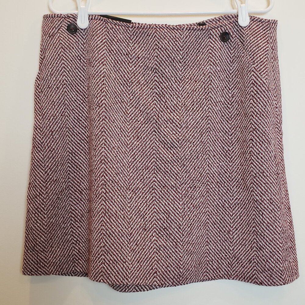 Banana Republic Wool Blend Lined Herringbone Wine A-Line Mini Skirt Size 14